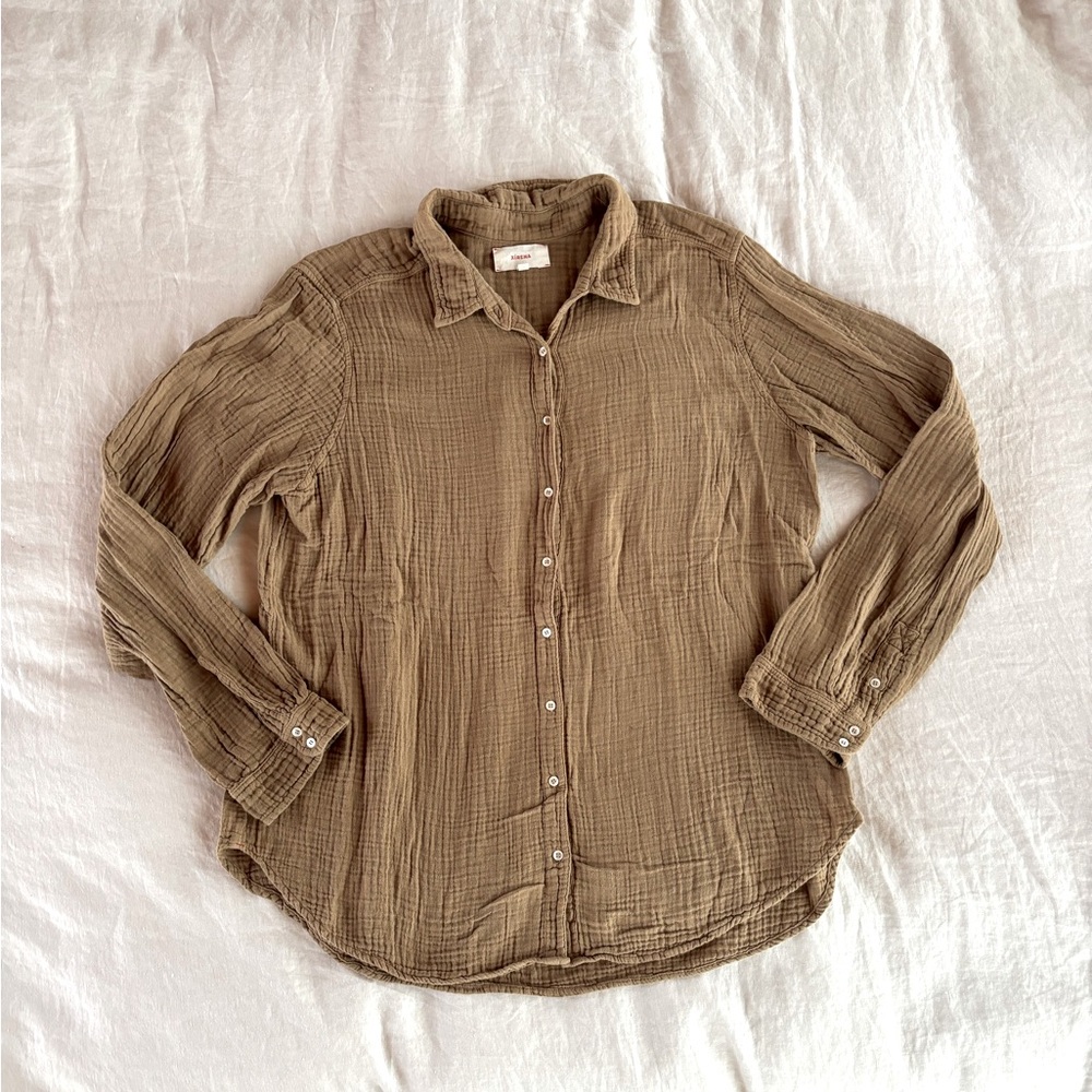 XiRENA Olive Button-Down Gauze Shirt